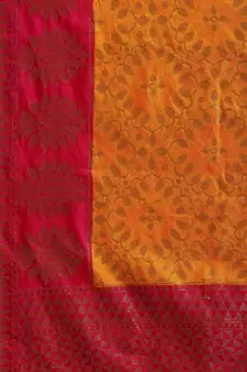 Gold pure dupion silk woven saree with blouse