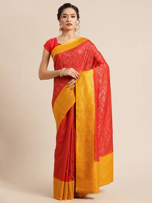 Red pure dupion silk woven saree with blouse 1