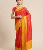 Red pure dupion silk woven saree with blouse