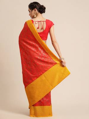 Red pure dupion silk woven saree with blouse 2
