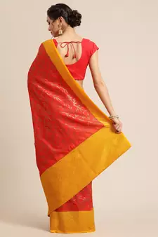 Red pure dupion silk woven saree with blouse
