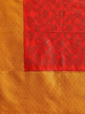 Red pure dupion silk woven saree with blouse 5