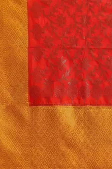 Red pure dupion silk woven saree with blouse