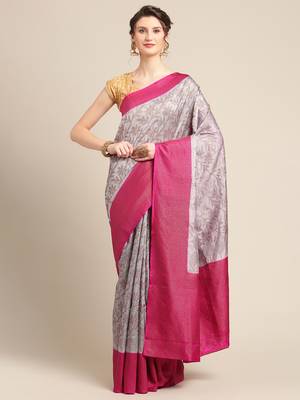 Grey  pure dupion silk woven saree with blouse 1