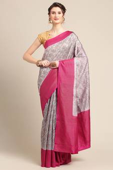 Grey  pure dupion silk woven saree with blouse