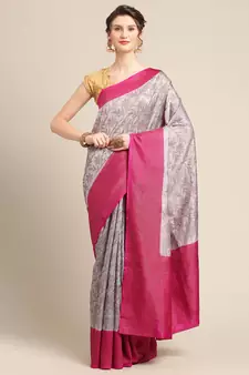 Grey  pure dupion silk woven saree with blouse