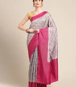 Grey  pure dupion silk woven saree with blouse