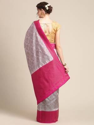 Grey  pure dupion silk woven saree with blouse 2