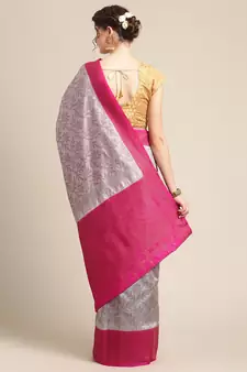 Grey  pure dupion silk woven saree with blouse