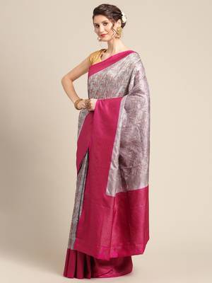 Grey  pure dupion silk woven saree with blouse 3
