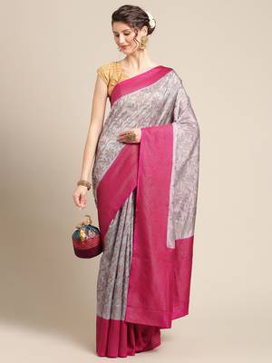 Grey  pure dupion silk woven saree with blouse 4