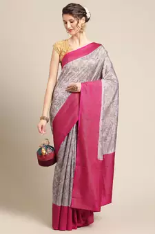 Grey  pure dupion silk woven saree with blouse