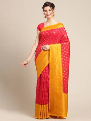 Red pure dupion silk woven saree with blouse 1