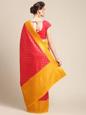 Red pure dupion silk woven saree with blouse 2