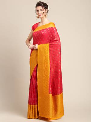 Red pure dupion silk woven saree with blouse 3