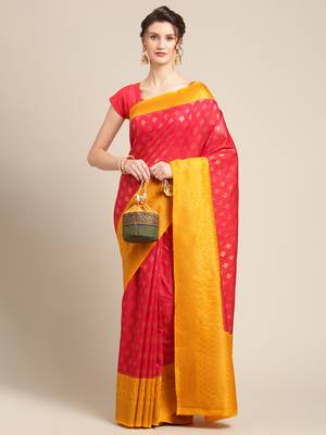 Red pure dupion silk woven saree with blouse 4