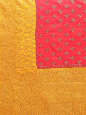 Red pure dupion silk woven saree with blouse 5