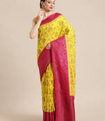 yellow pure dupion silk woven saree with blouse