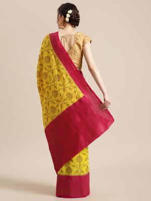 yellow pure dupion silk woven saree with blouse 2
