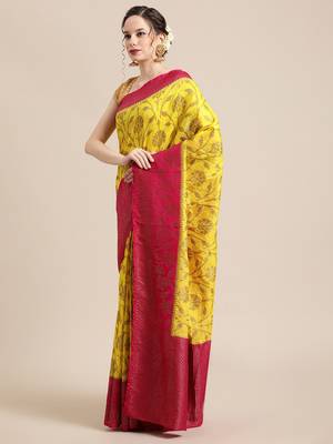 yellow pure dupion silk woven saree with blouse 3