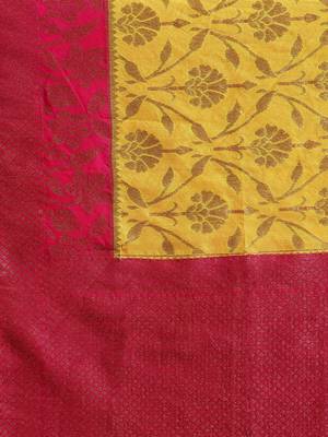 yellow pure dupion silk woven saree with blouse 5
