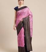 Pink pure dupion silk woven saree with blouse