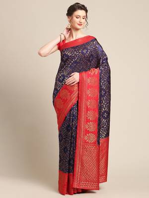 Blue pure dupion silk woven saree with blouse 1