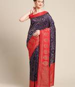 Blue pure dupion silk woven saree with blouse
