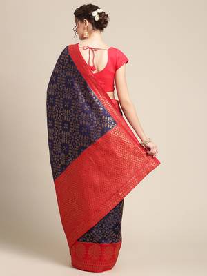 Blue pure dupion silk woven saree with blouse 2