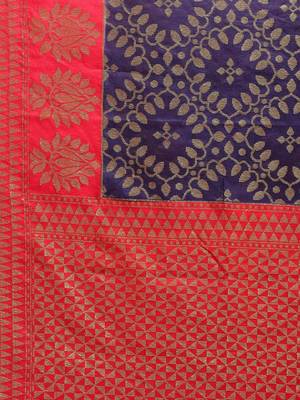 Blue pure dupion silk woven saree with blouse 5