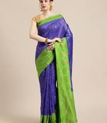 Blue pure dupion silk woven saree with blouse