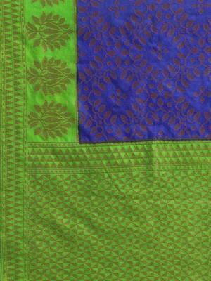 Blue pure dupion silk woven saree with blouse 5
