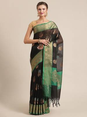 Black silk woven saree with blouse 1
