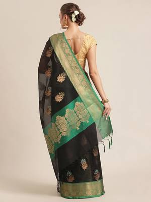 Black silk woven saree with blouse 2