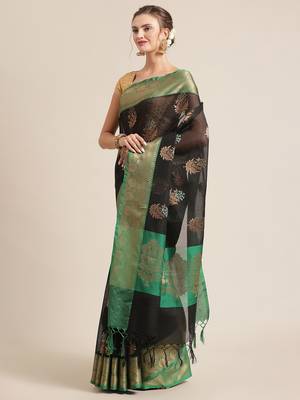 Black silk woven saree with blouse 3