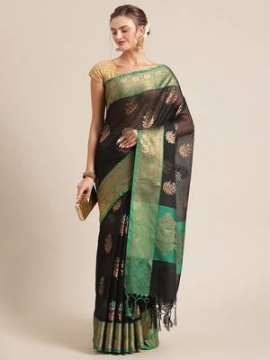 Black silk woven saree with blouse 4