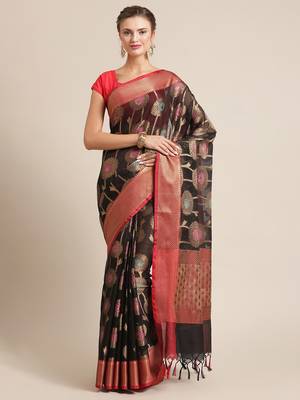 Black silk woven saree with blouse 1