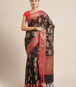 Black silk woven saree with blouse