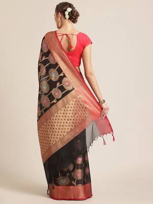 Black silk woven saree with blouse 2