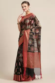 Black silk woven saree with blouse