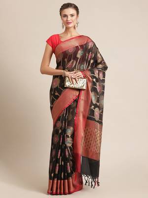Black silk woven saree with blouse 4
