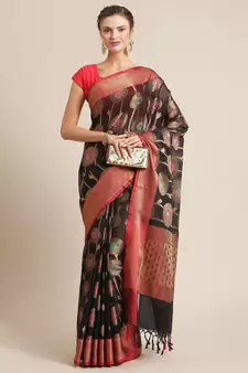 Black silk woven saree with blouse