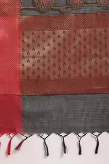 Black silk woven saree with blouse