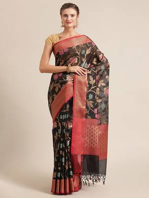 Black silk woven saree with blouse 1