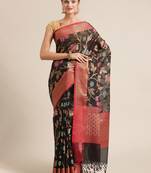 Black silk woven saree with blouse