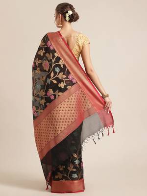Black silk woven saree with blouse 2