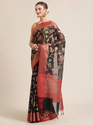 Black silk woven saree with blouse 3