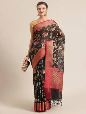 Black silk woven saree with blouse 4