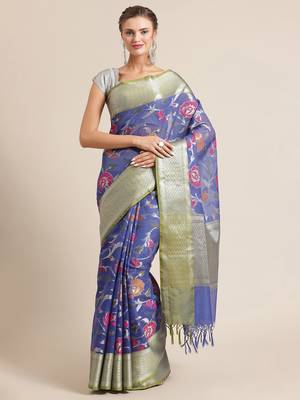 blue silk woven saree with blouse 1
