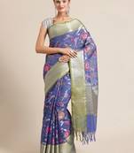 blue silk woven saree with blouse